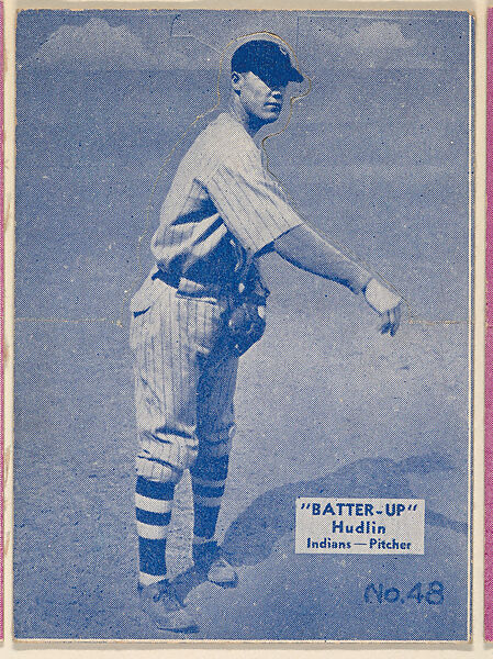 Card 48, Hudlin, Indians, Pitcher (Blue), from the Batter Up series (R318) issued by the National Chicle Gum Company, Issued by the National Chicle Gum Company, Cambridge, Massachusetts, Photolithograph 
