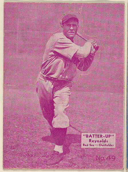Card 49, Reynolds, Red Sox, Outfielder (Purple), from the Batter Up series (R318) issued by the National Chicle Gum Company, Issued by the National Chicle Gum Company, Cambridge, Massachusetts, Photolithograph 