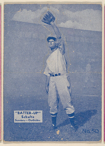 Card 50, Schulte, Senators, Outfielder (Blue), from the Batter Up series (R318) issued by the National Chicle Gum Company, Issued by the National Chicle Gum Company, Cambridge, Massachusetts, Photolithograph 