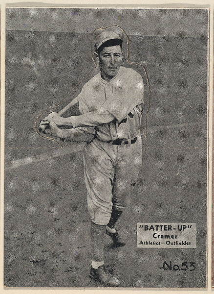 Card 53, Cramer, Athletics, Outfielder (Black), from the Batter Up series (R318) issued by the National Chicle Gum Company, Issued by the National Chicle Gum Company, Cambridge, Massachusetts, Photolithograph 
