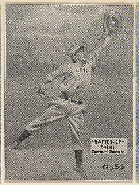 Card 55, Bejma, Browns, Shortstop (Black), from the Batter Up series (R318) issued by the National Chicle Gum Company, Issued by the National Chicle Gum Company, Cambridge, Massachusetts, Photolithograph 