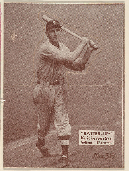 Card 58, Knickerbocker, Indians, Shortstop (Brown), from the Batter Up series (R318) issued by the National Chicle Gum Company, Issued by the National Chicle Gum Company, Cambridge, Massachusetts, Photolithograph 