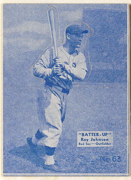 Card 63, Ray Johnson, Red Sox, Outfielder (Blue), from the Batter Up series (R318) issued by the National Chicle Gum Company, Issued by the National Chicle Gum Company, Cambridge, Massachusetts, Photolithograph 