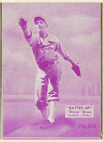 Card 64, "Dizzy" Dean, Cardinals, Pitcher (Purple), from the Batter Up series (R318) issued by the National Chicle Gum Company, Issued by the National Chicle Gum Company, Cambridge, Massachusetts, Photolithograph 