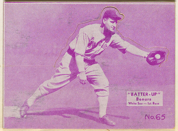 Card 65, Bonura, White Sox, 1st Base (Purple), from the Batter Up series (R318) issued by the National Chicle Gum Company, Issued by the National Chicle Gum Company, Cambridge, Massachusetts, Photolithograph 