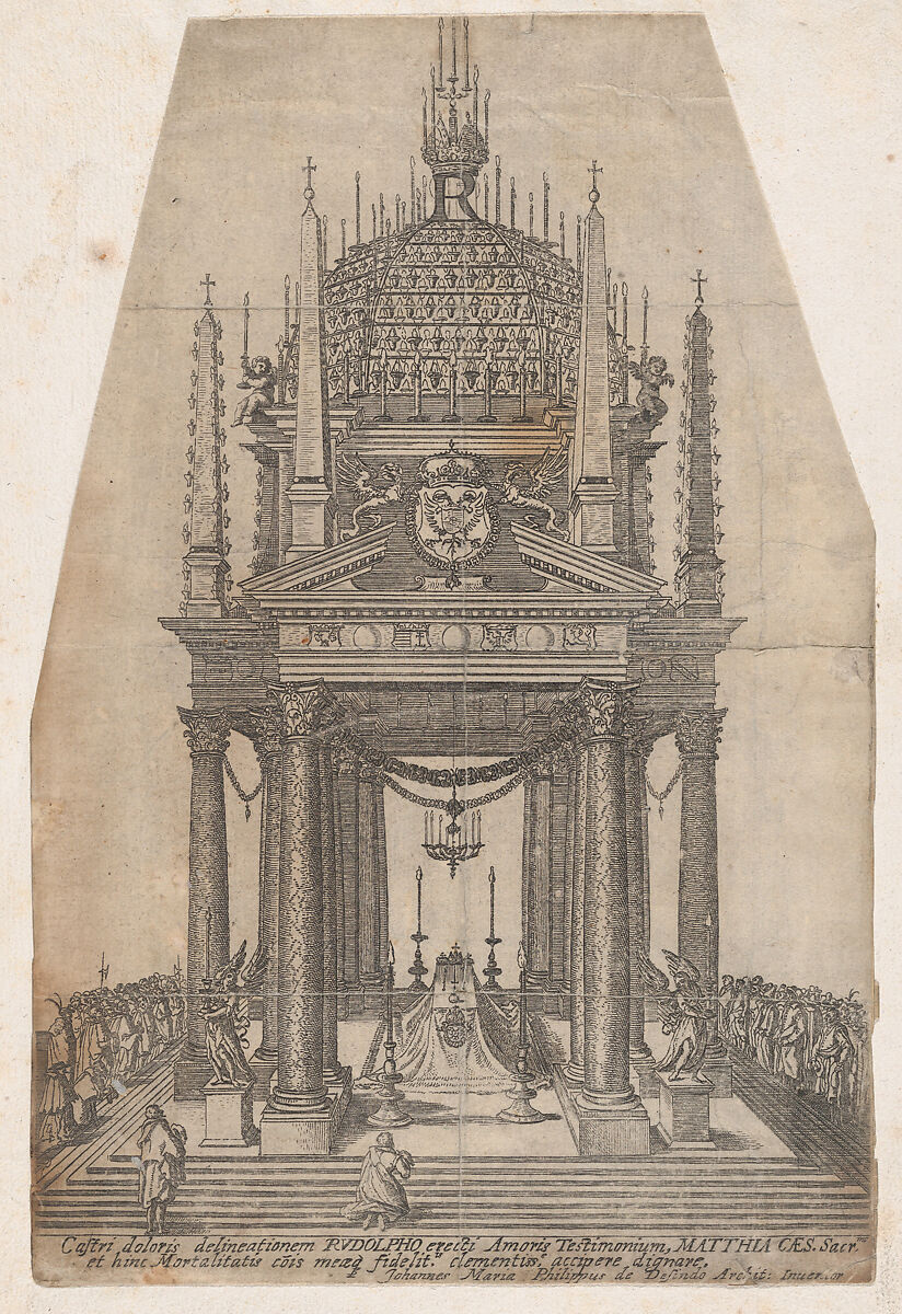 Catafalque for Rudolf II of Austria, Giovanni Maria Filippi (Italian, Trentino ca. 1565–ca. 1630), Etching 