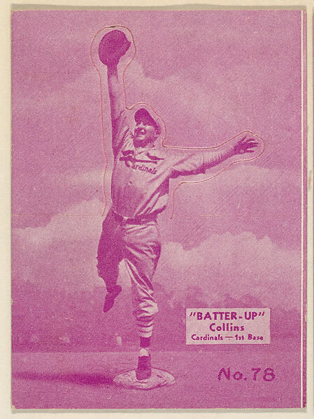 Card 78, Collins, Cardinals, 1st Base (Purple), from the Batter Up series (R318) issued by the National Chicle Gum Company, Issued by the National Chicle Gum Company, Cambridge, Massachusetts, Photolithograph 