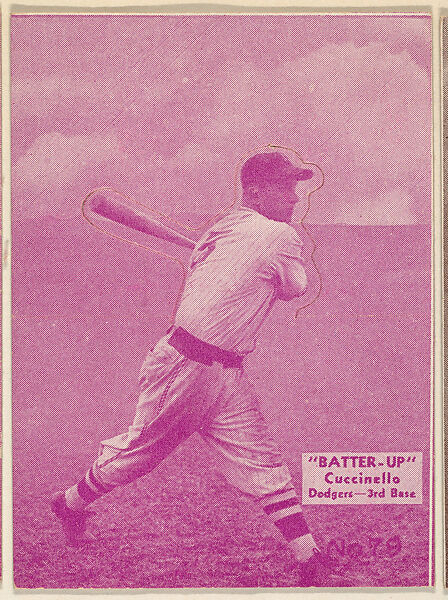 Card 79, Cuccinello, Dodgers, 3rd Base, (Purple), from the Batter Up series (R318) issued by the National Chicle Gum Company, Issued by the National Chicle Gum Company, Cambridge, Massachusetts, Photolithograph