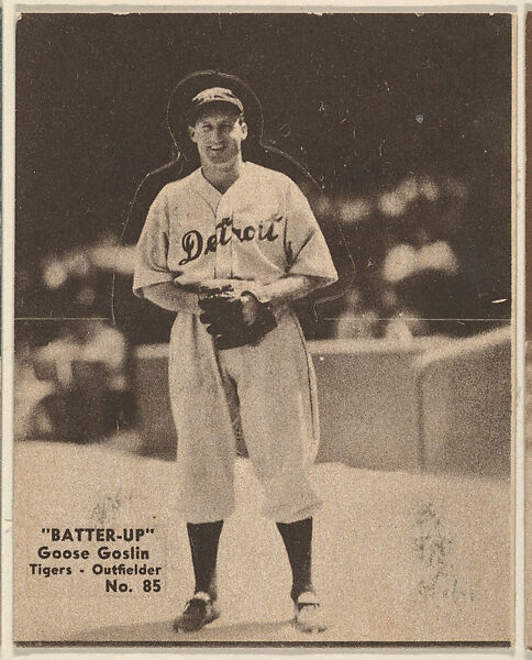 Card 85, Goose Goslin, Tigers, Outfielder (Black), from the Batter Up series (R318) issued by the National Chicle Gum Company, Issued by the National Chicle Gum Company, Cambridge, Massachusetts, Photolithograph 