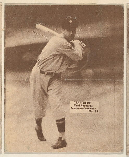 Card 95, Carl Reynolds, Senators, Outfielder (Brown), from the Batter Up series (R318) issued by the National Chicle Gum Company, Issued by the National Chicle Gum Company, Cambridge, Massachusetts, Photolithograph 