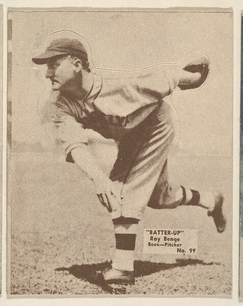 Card 99, Ray Benge, Bees, Pitcher (Brown), from the Batter Up series (R318) issued by the National Chicle Gum Company, Issued by the National Chicle Gum Company, Cambridge, Massachusetts, Photolithograph 