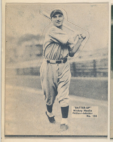 Card 104, Mickey Haslin, Phillies, Infielder (Blue), from the Batter Up series (R318) issued by the National Chicle Gum Company, Issued by the National Chicle Gum Company, Cambridge, Massachusetts, Photolithograph