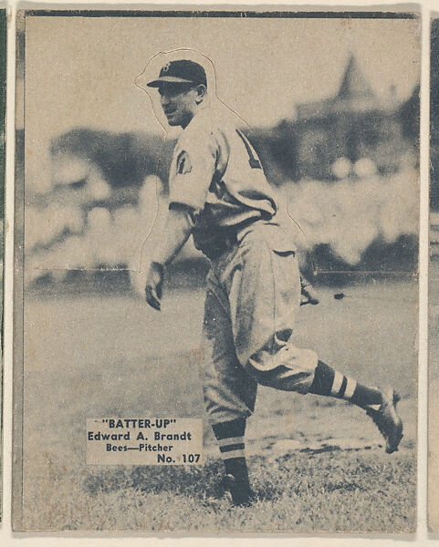 Card 107, Edward A. Brandt, Bees, Pitcher (Black), from the Batter Up series (R318) issued by the National Chicle Gum Company, Issued by the National Chicle Gum Company, Cambridge, Massachusetts, Photolithograph 