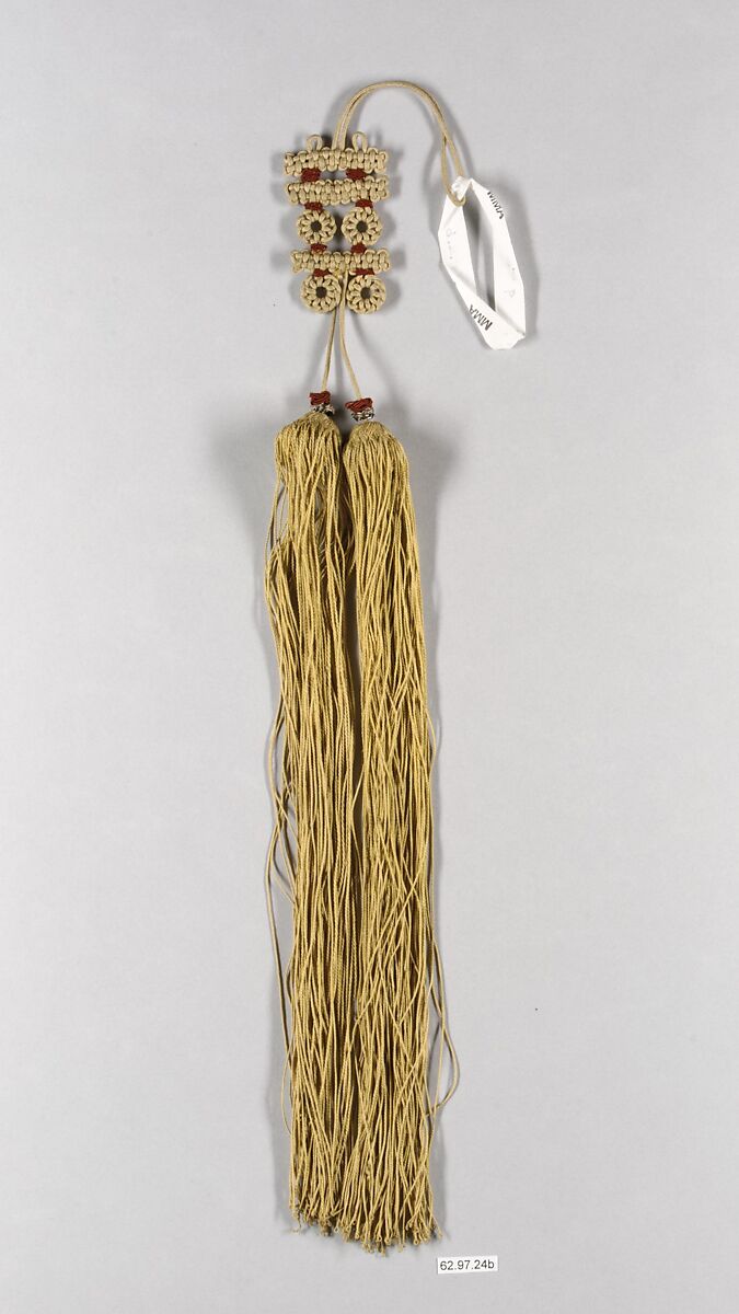 Interknotted Ornament with Tassels, Fan: silk, bamboo, and paper; tassel: knotted silk, China