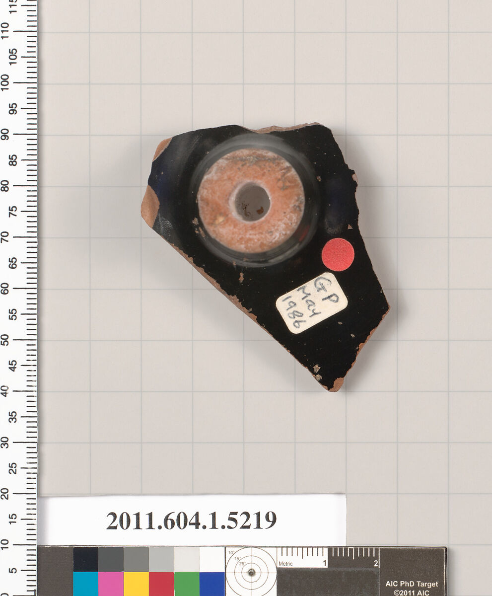 Terracotta fragment of a kylix (drinking cup), Terracotta, Greek, Attic