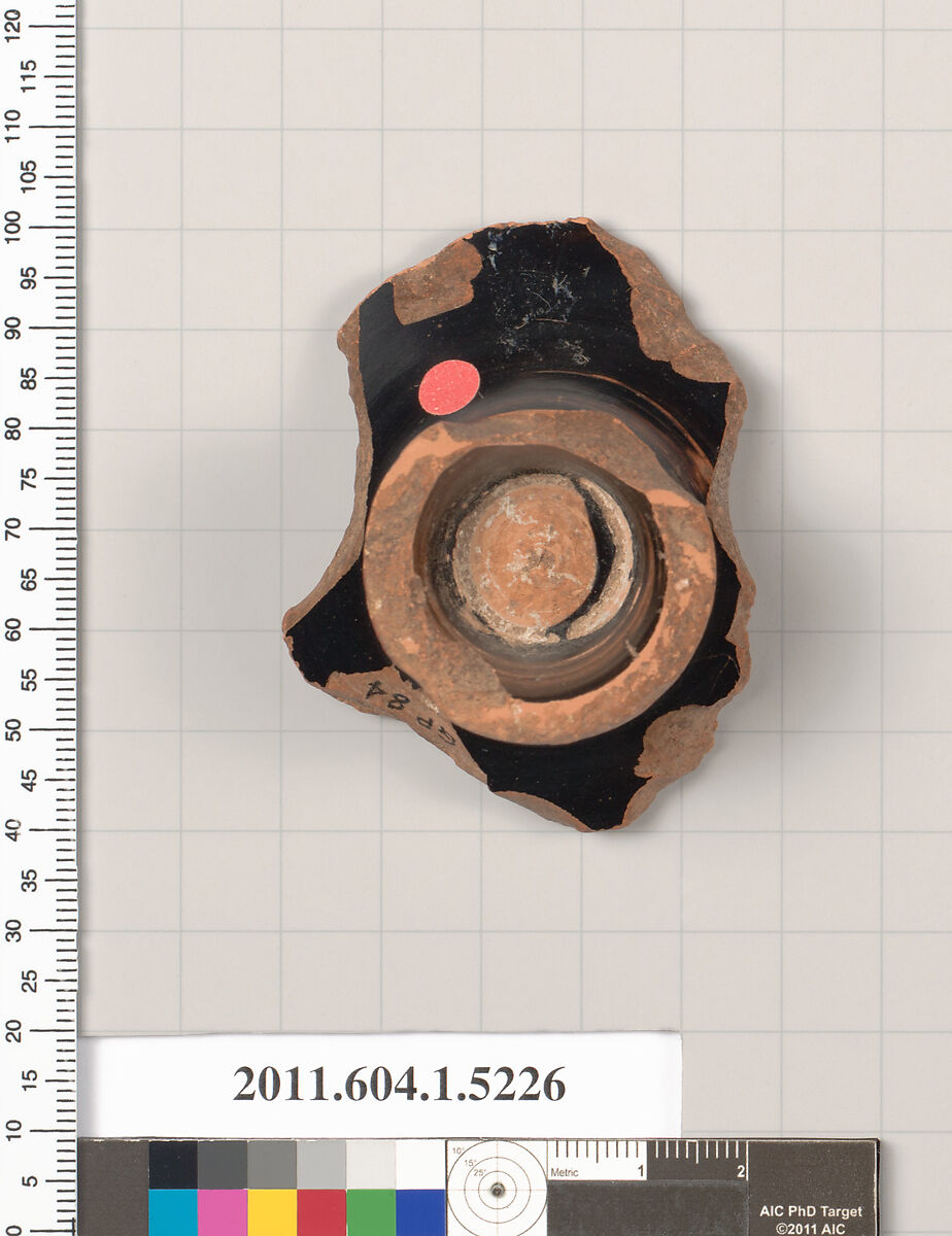 Terracotta fragment of a kylix (drinking cup), Terracotta, Greek, Attic
