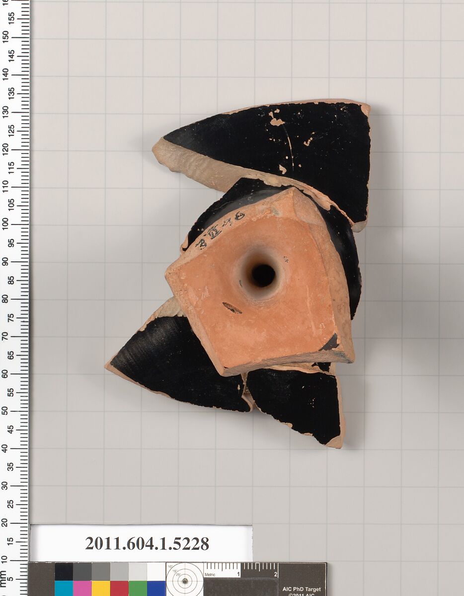 Terracotta fragment of a kylix (drinking cup), Terracotta, Greek, Attic