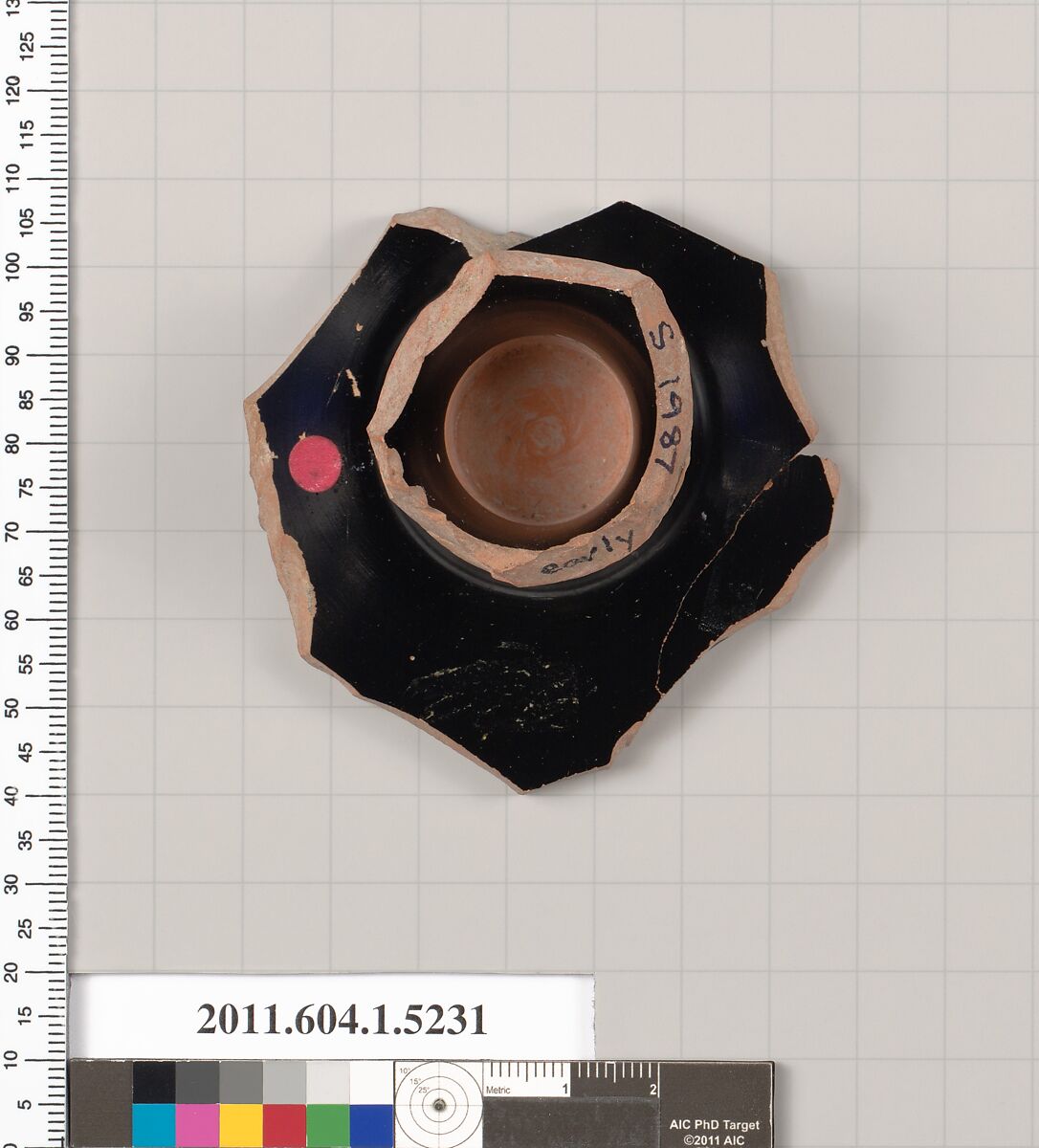 Terracotta fragment of a kylix (drinking cup), Terracotta, Greek, Attic