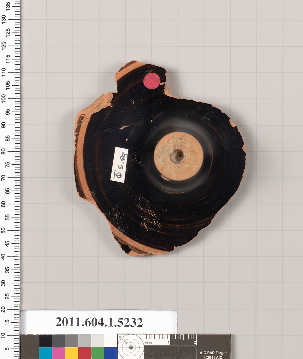 Terracotta fragment of a kylix (drinking cup), Terracotta, Greek, Attic