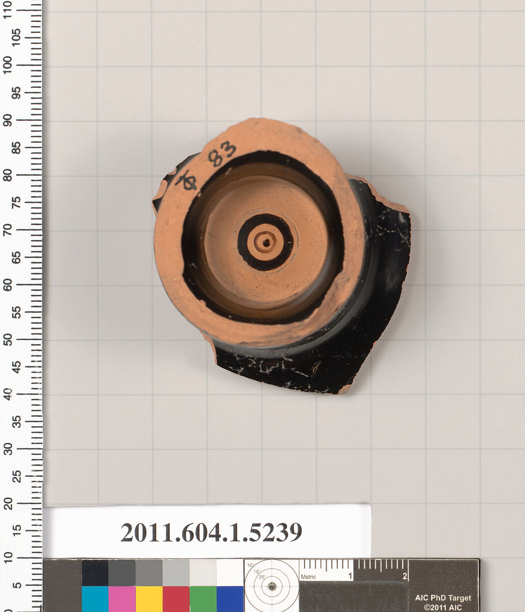 Terracotta fragment of a kylix (drinking cup), Terracotta, Greek, Attic
