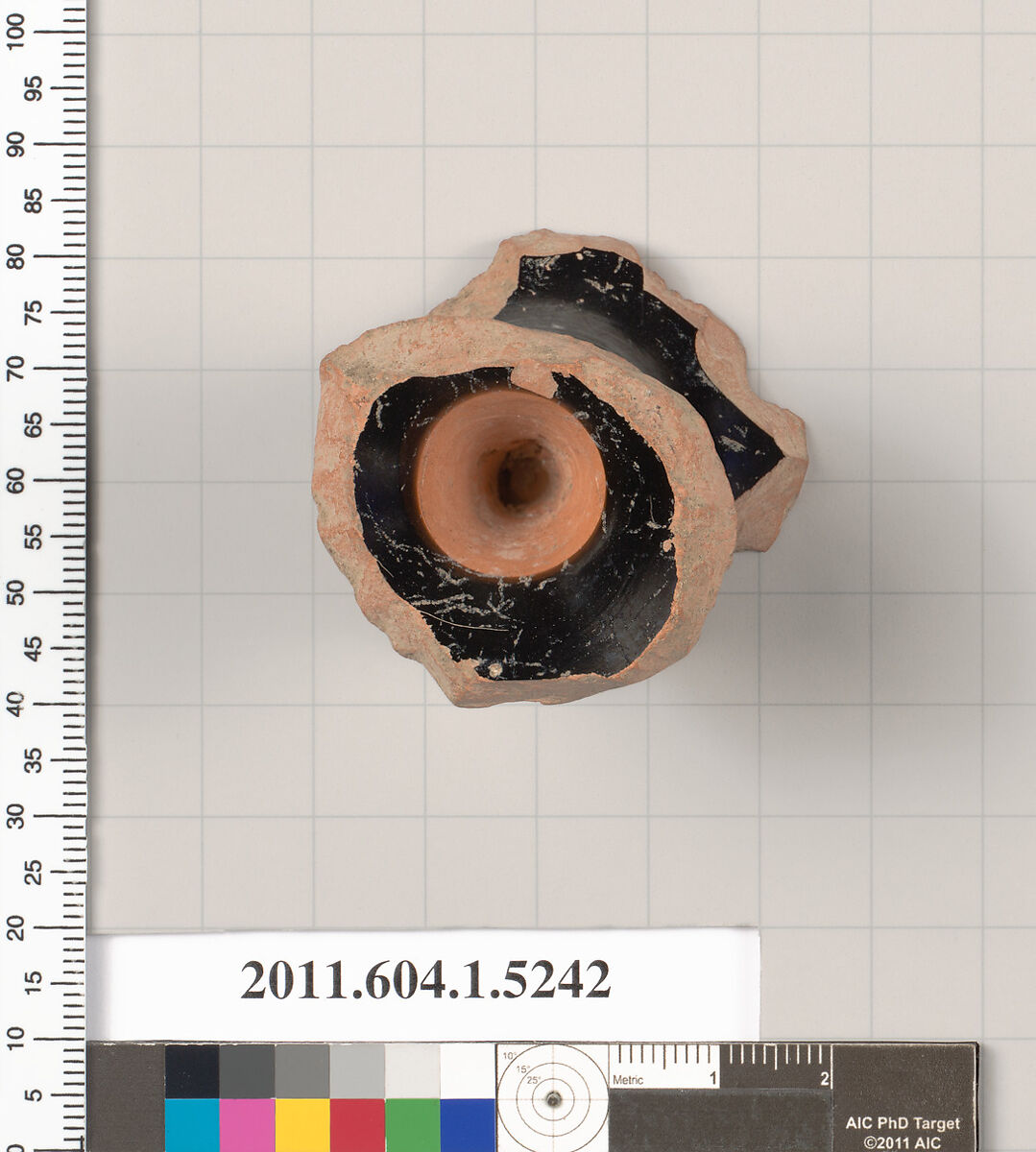 Terracotta fragment of a kylix (drinking cup), Terracotta, Greek, Attic