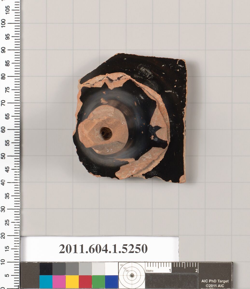 Terracotta fragment of a kylix (drinking cup), Terracotta, Greek, Attic