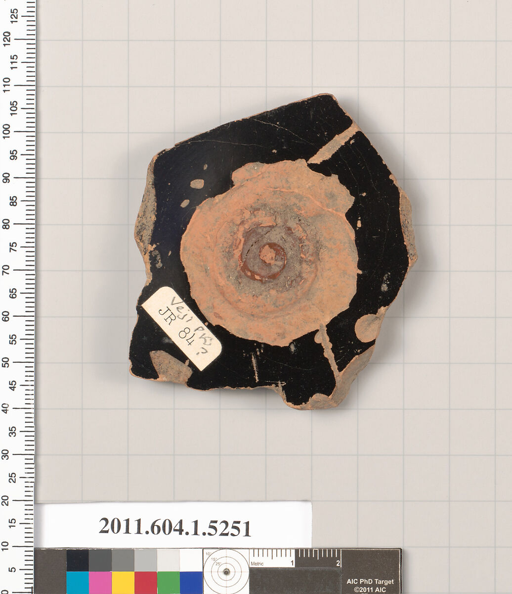 Terracotta fragment of a kylix (drinking cup), Terracotta, Greek, Attic
