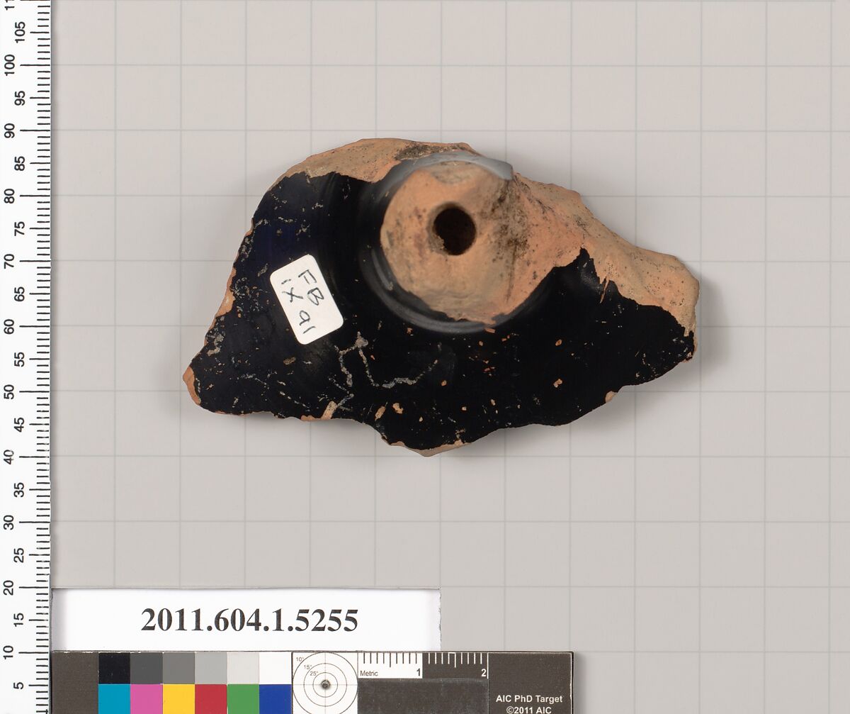 Terracotta fragment of a kylix (drinking cup), Terracotta, Greek, Attic