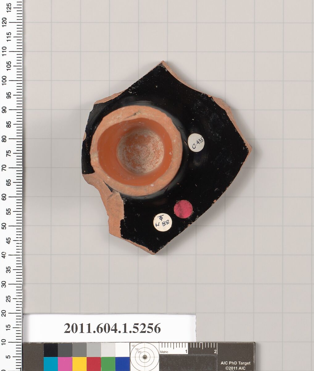 Terracotta fragment of a kylix (drinking cup), Terracotta, Greek, Attic