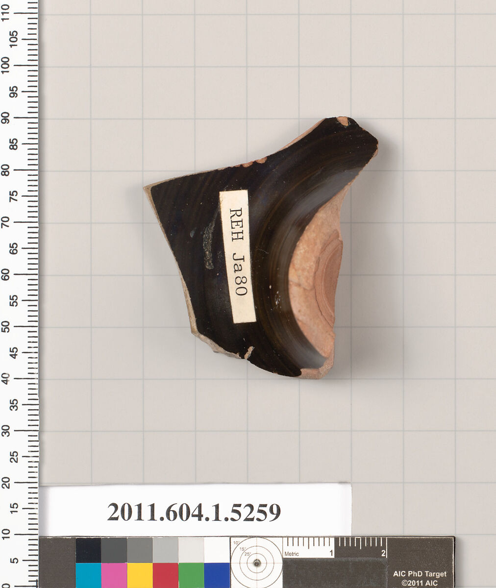 Terracotta fragment of a kylix (drinking cup), Terracotta, Greek, Attic