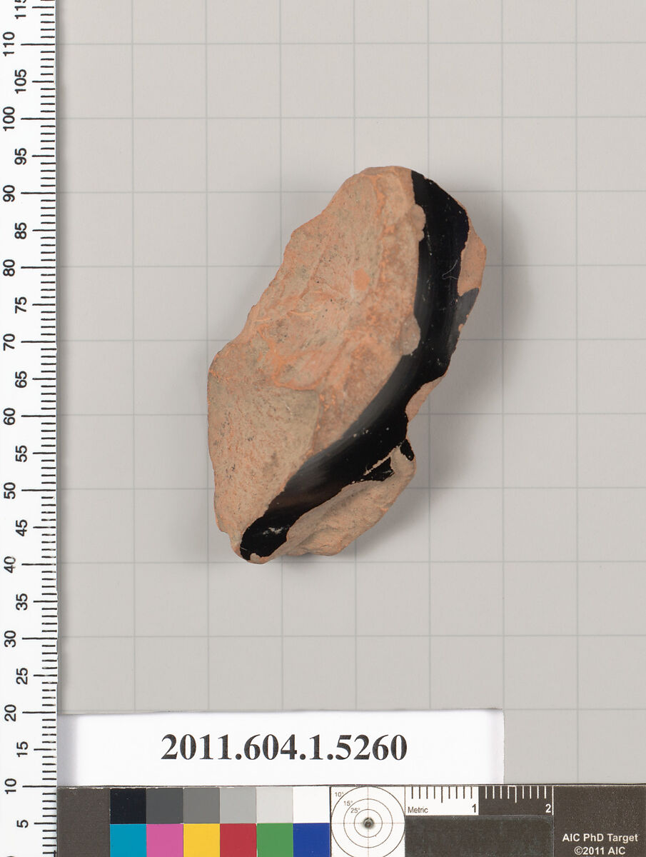 Terracotta fragment of a kylix (drinking cup), Terracotta, Greek, Attic