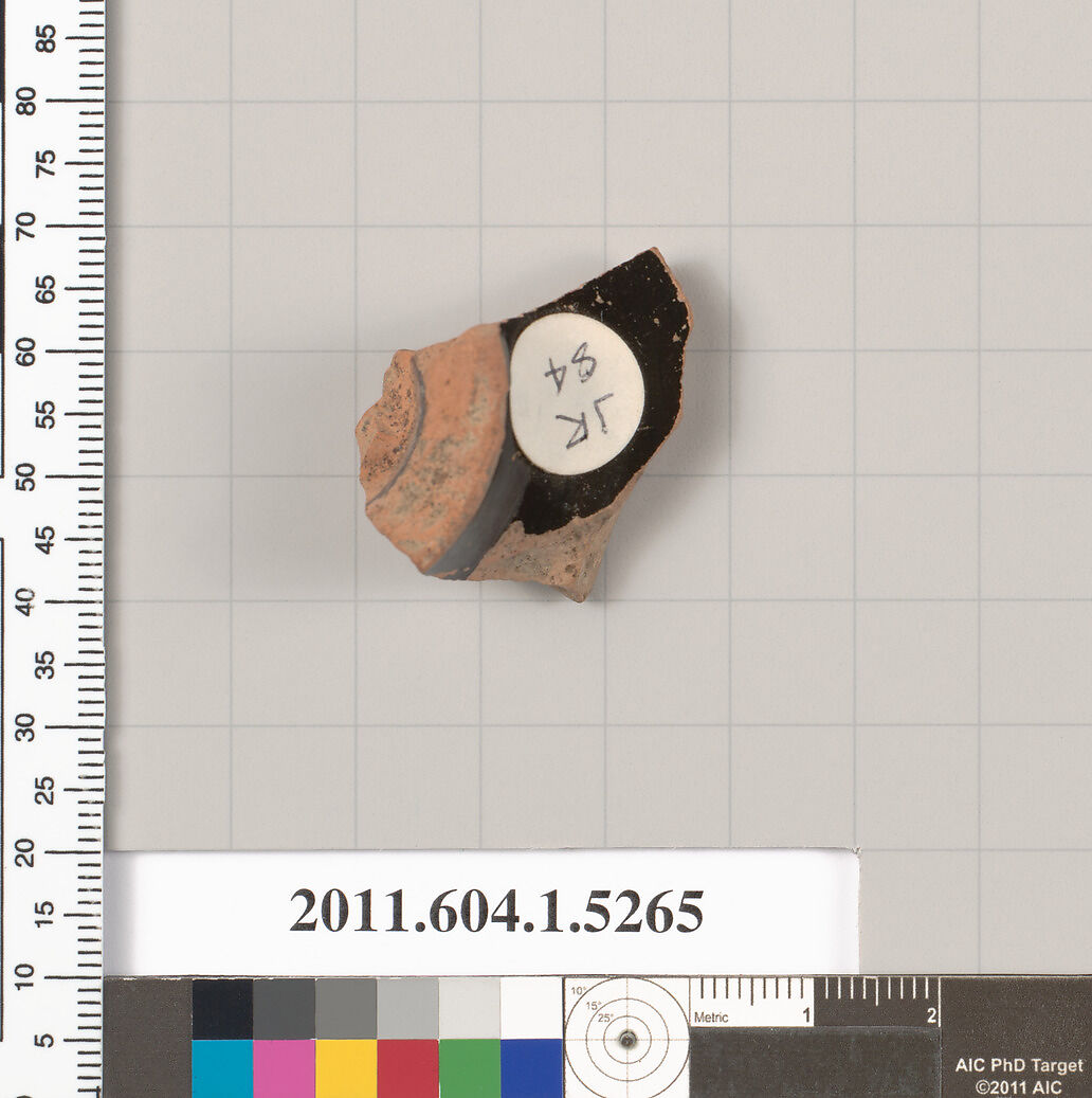Terracotta fragment of a kylix (drinking cup), Terracotta, Greek, Attic