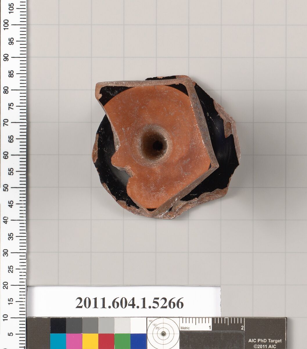 Terracotta fragment of a kylix (drinking cup), Terracotta, Greek, Attic