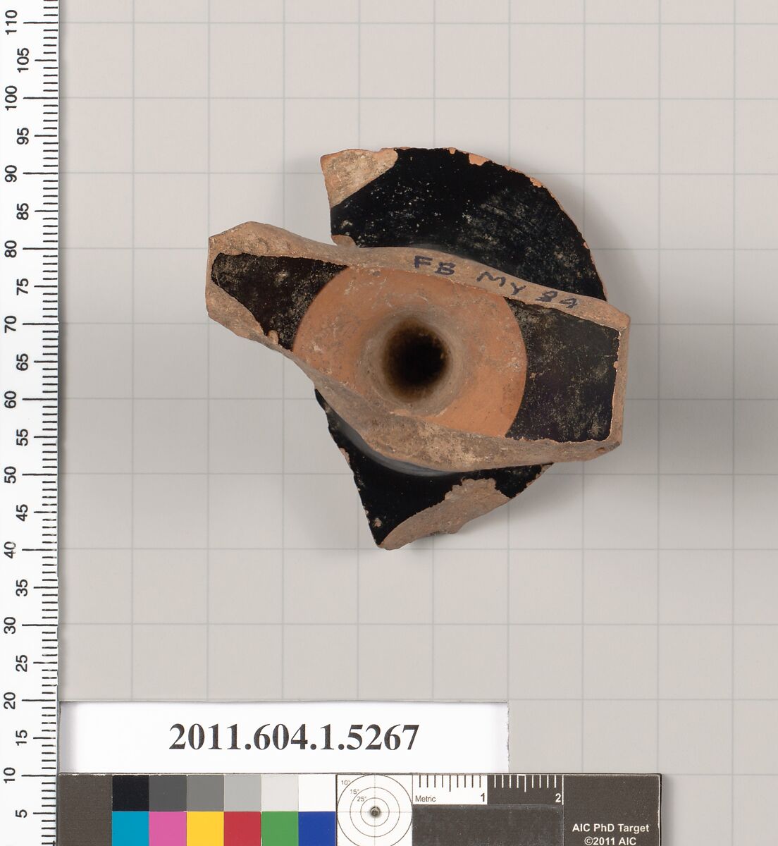 Terracotta fragment of a kylix (drinking cup), Terracotta, Greek, Attic