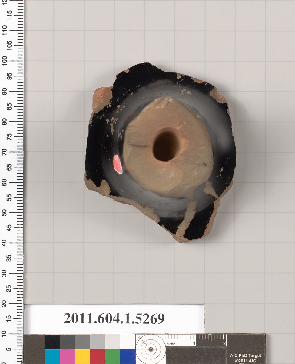 Terracotta fragment of a kylix (drinking cup), Terracotta, Greek, Attic