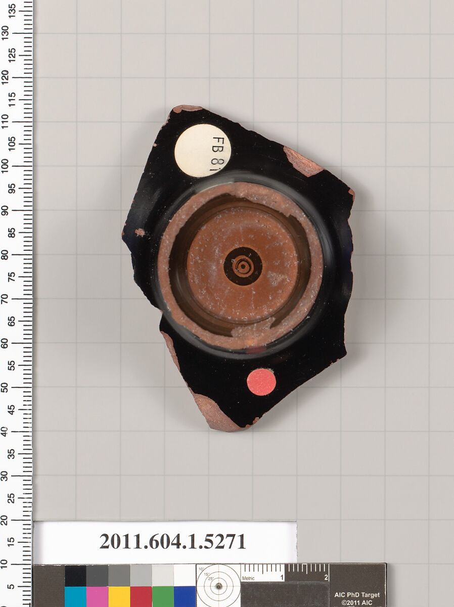 Terracotta fragment of a kylix (drinking cup), Terracotta, Greek, Attic