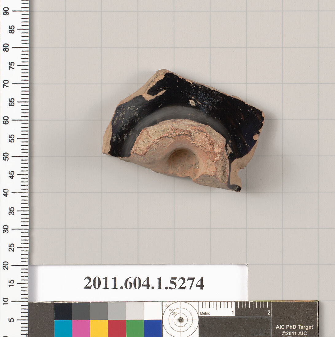 Terracotta fragment of a kylix (drinking cup), Terracotta, Greek, Attic