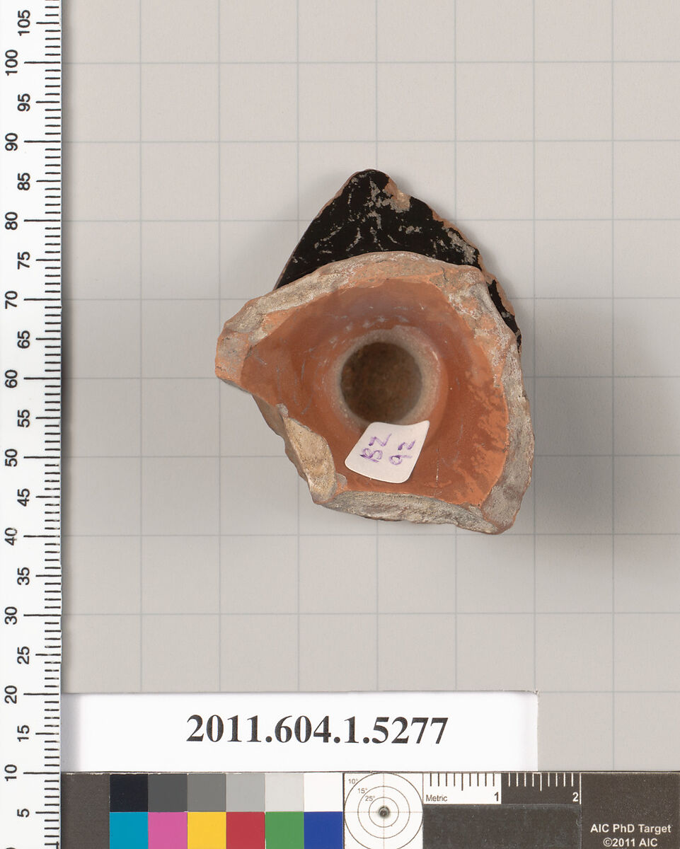 Terracotta fragment of a kylix (drinking cup), Terracotta, Greek, Attic