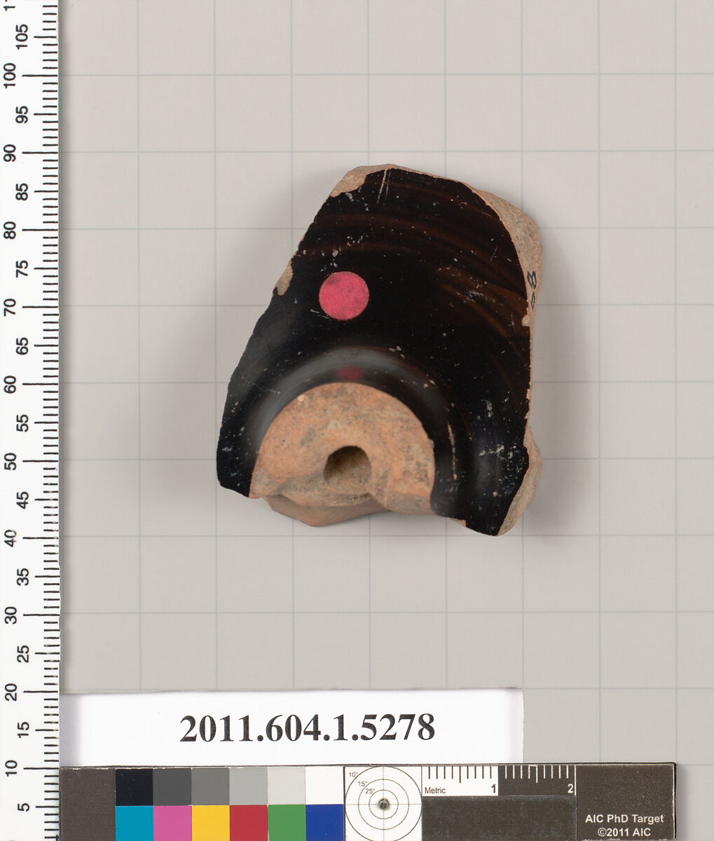 Terracotta fragment of a kylix (drinking cup), Terracotta, Greek, Attic