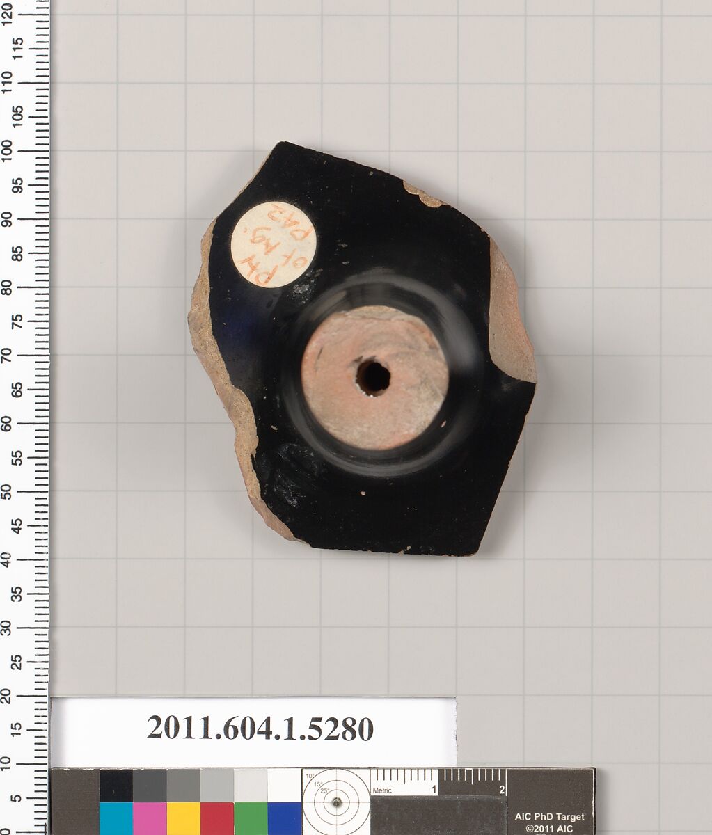 Terracotta fragment of a kylix (drinking cup), Terracotta, Greek, Attic