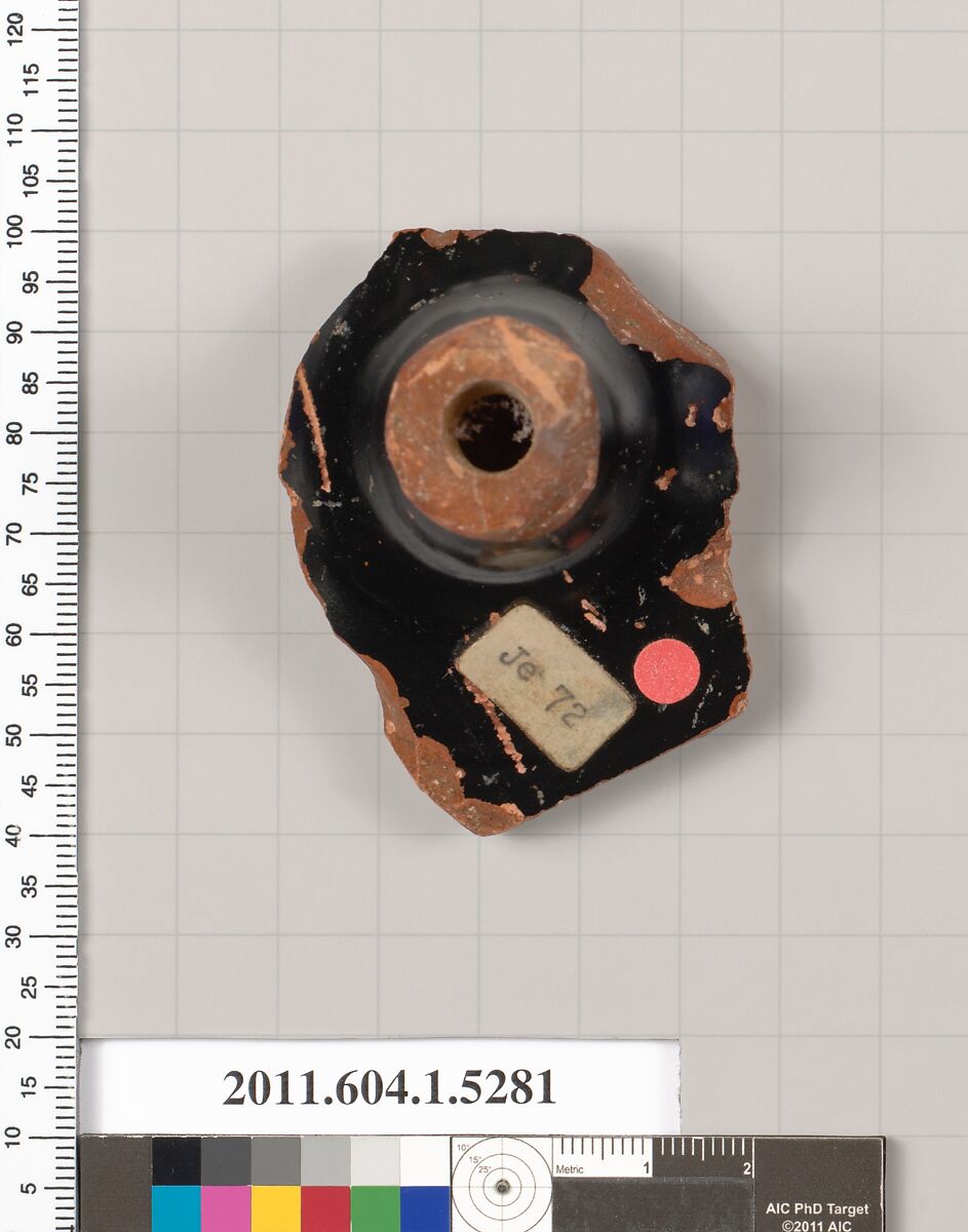 Terracotta fragment of a kylix (drinking cup), Terracotta, Greek, Attic