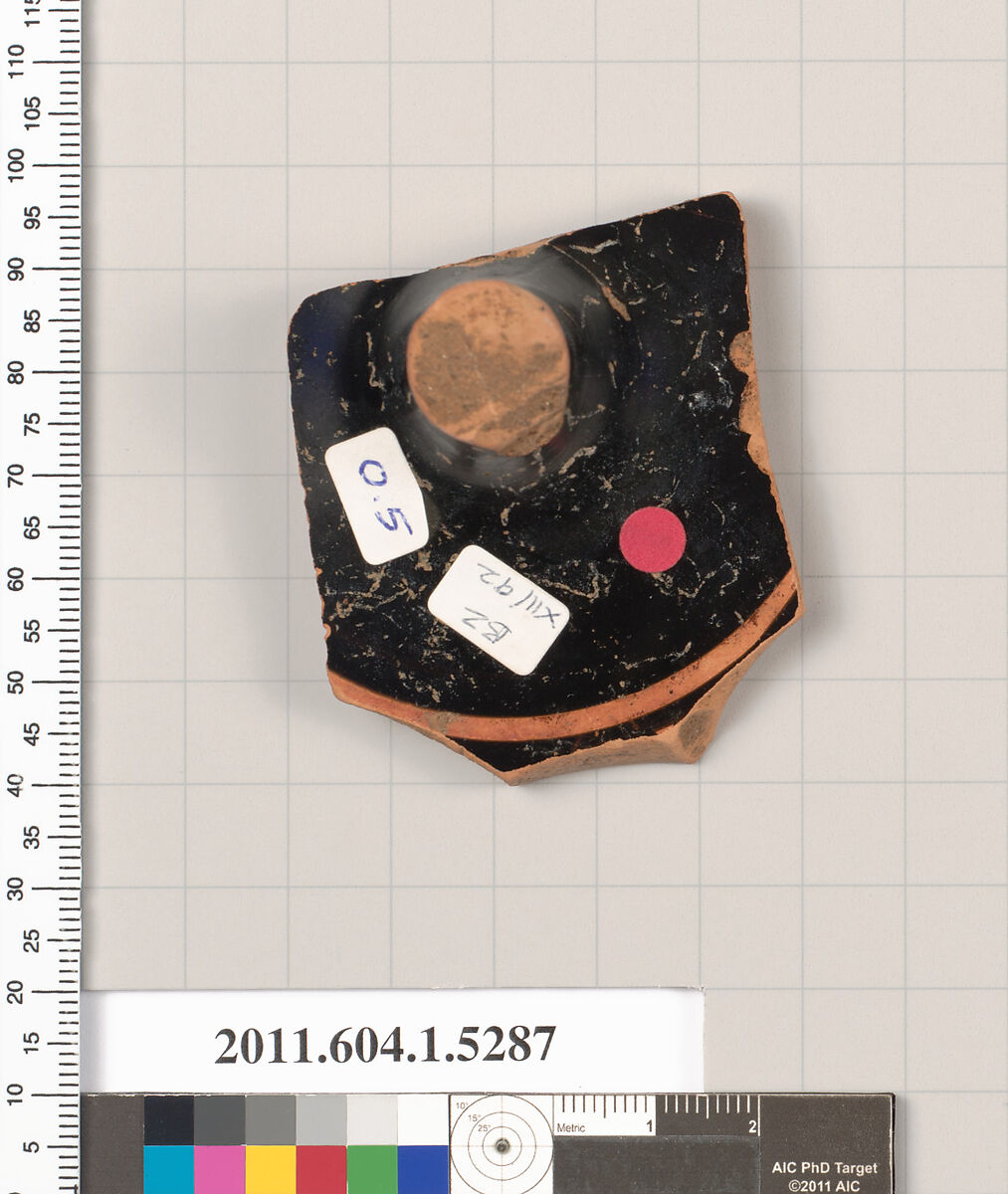 Terracotta fragment of a kylix (drinking cup), Terracotta, Greek, Attic