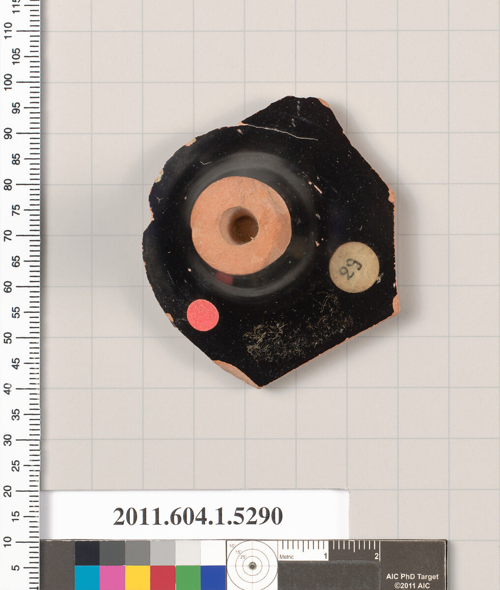 Terracotta fragment of a kylix (drinking cup), Terracotta, Greek, Attic