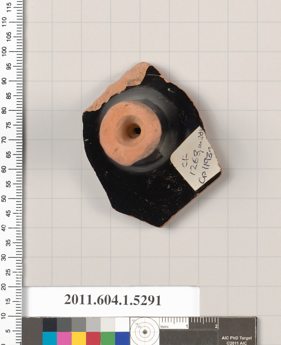 Terracotta fragment of a kylix (drinking cup), Terracotta, Greek, Attic