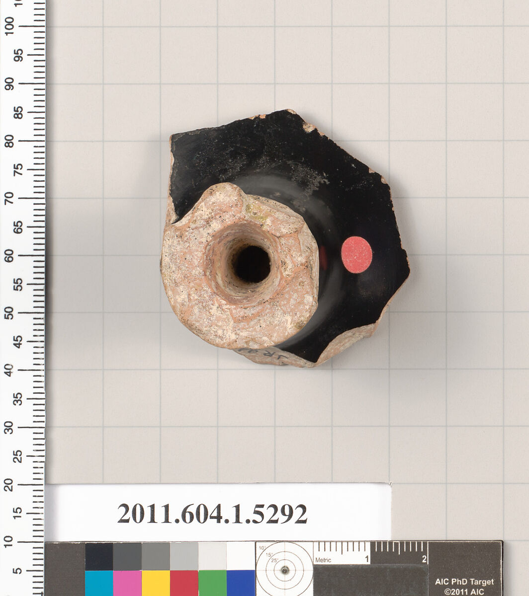Terracotta fragment of a kylix (drinking cup), Terracotta, Greek, Attic