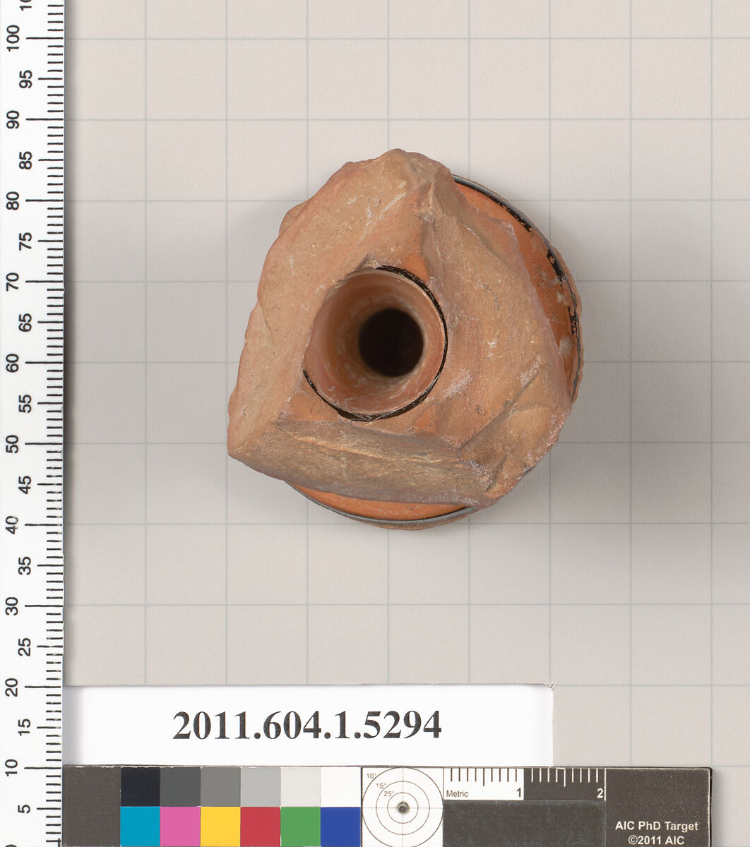 Terracotta fragment of a kylix (drinking cup), Terracotta, Greek, Attic