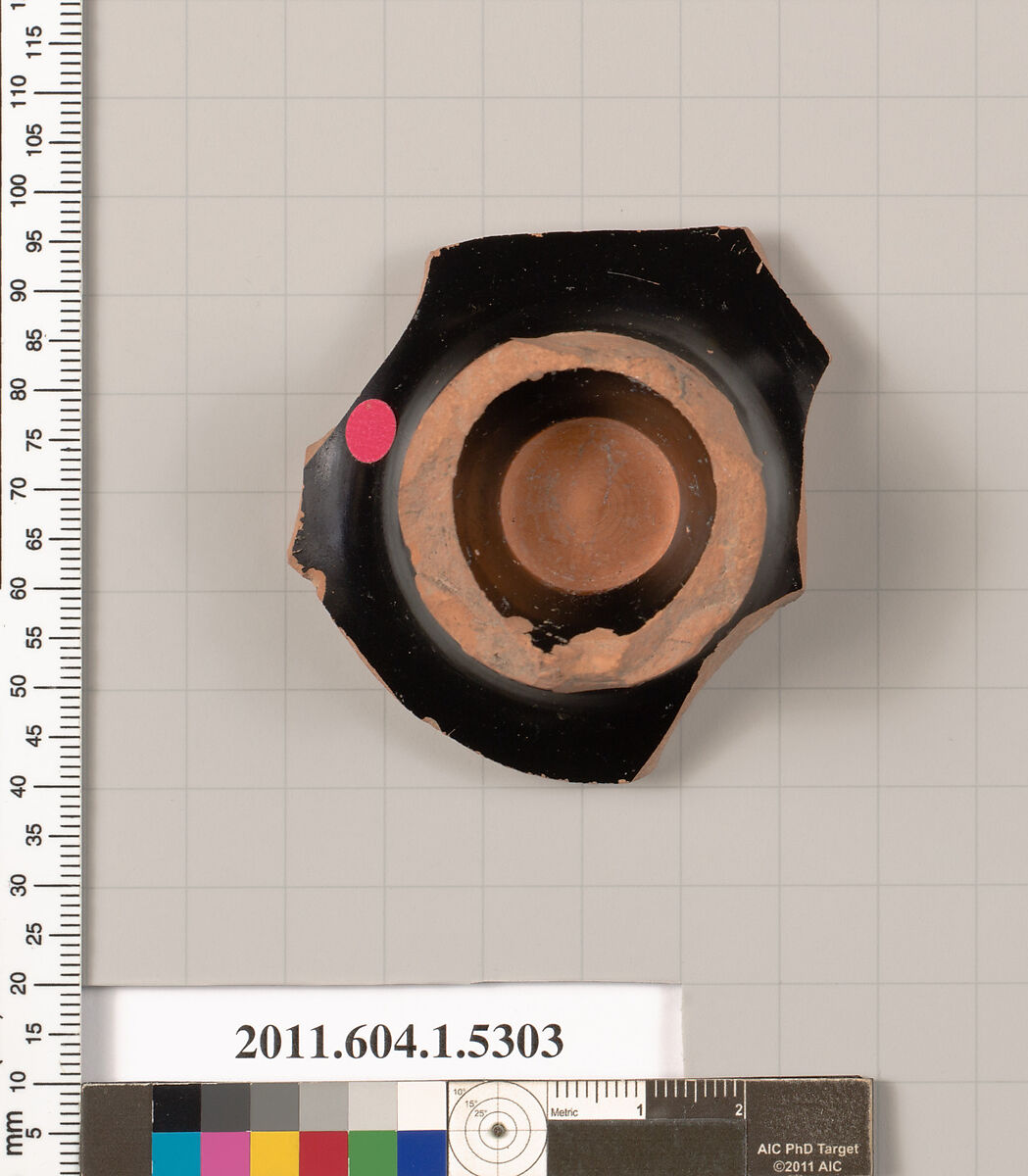 Terracotta fragment of a kylix (drinking cup), Terracotta, Greek, Attic