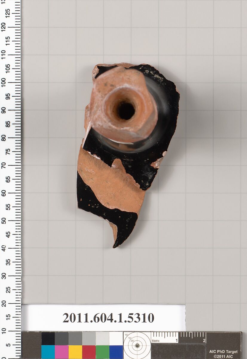 Terracotta fragment of a kylix (drinking cup), Terracotta, Greek, Attic