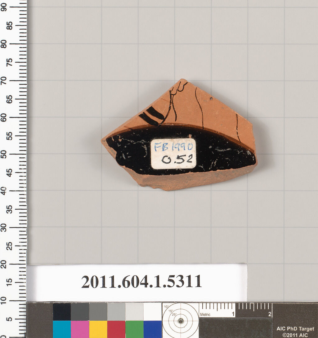 Terracotta fragment of a kylix (drinking cup), Terracotta, Greek, Attic