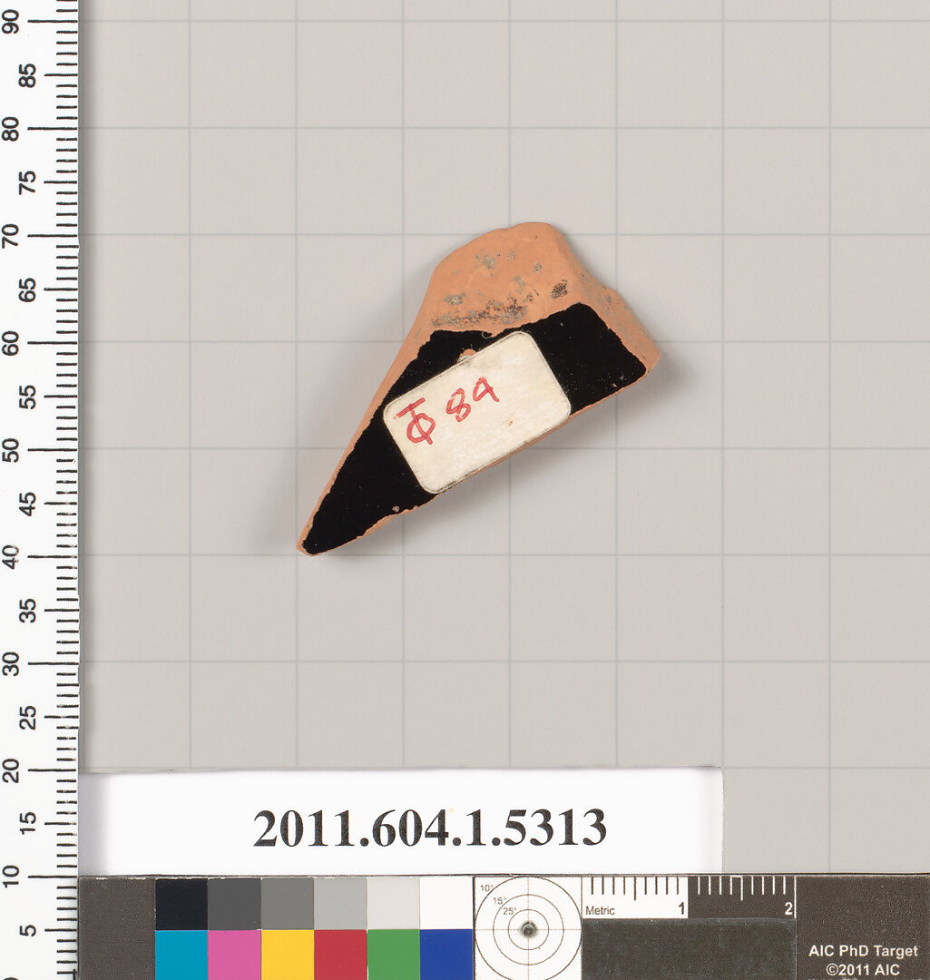 Terracotta fragment of a kylix (drinking cup), Terracotta, Greek, Attic
